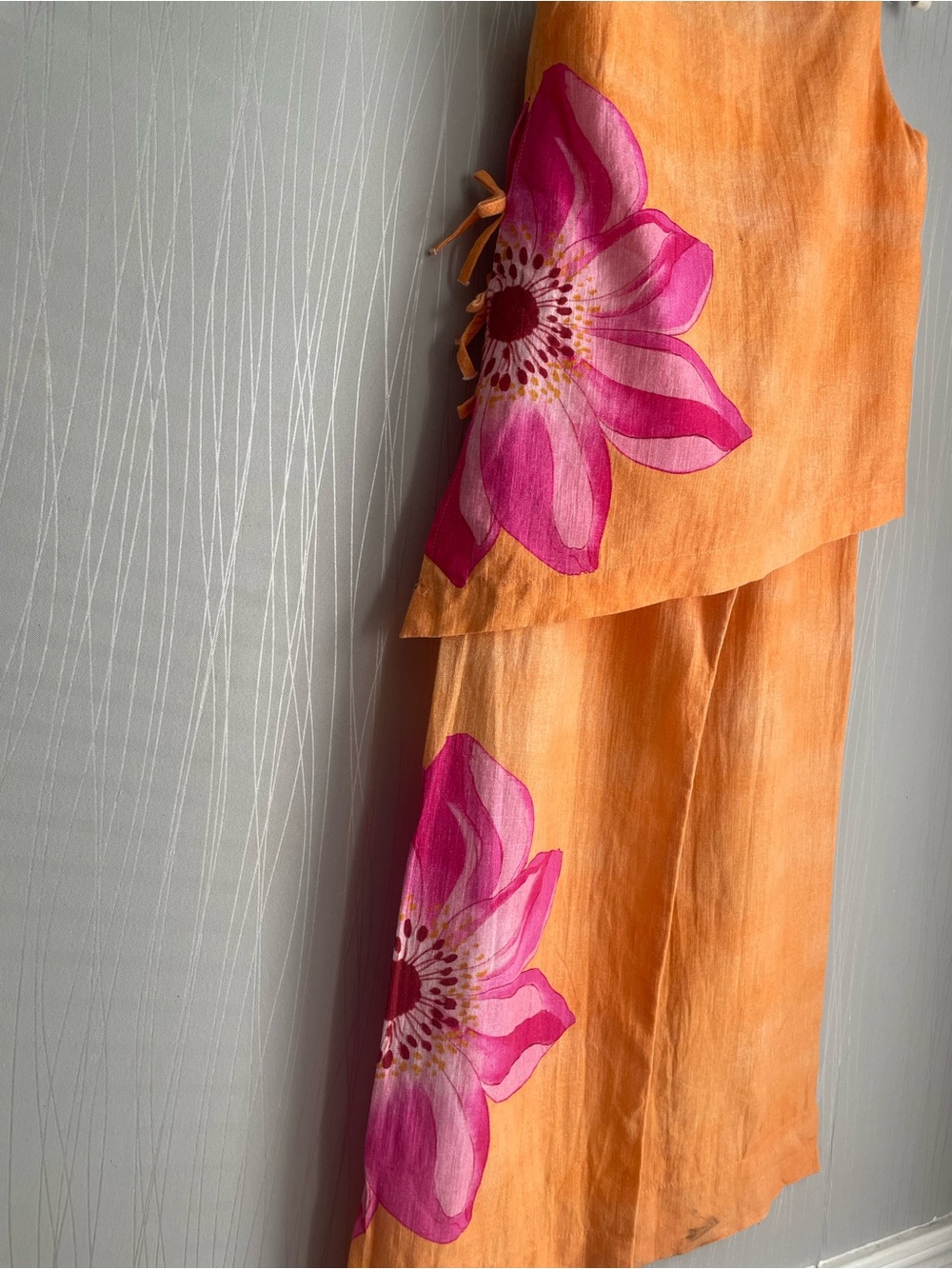 ZARA Linen Blend Floral Matching Set Girls Size 11-12 / 13-14 Orange Pink - Picture 7 of 13